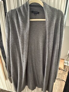 Ann Taylor Gray Open-Front Long Cardigan